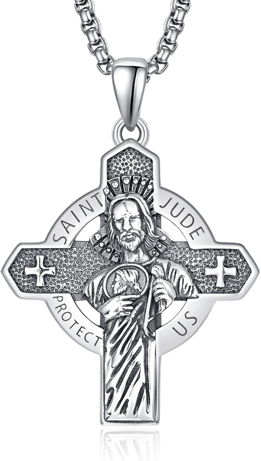 Saint Jude Necklace - 925 Sterling Silver Amulet Cross Jewelry