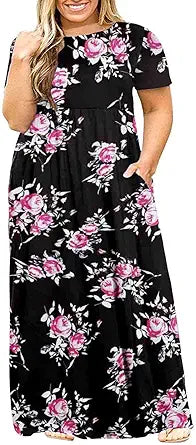 Kancystore Plus Size Maxi Dress with Pockets for Summer Fun