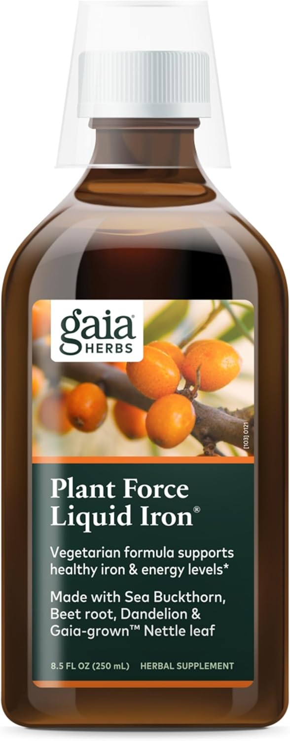 Gaia Herbs Plant Force Liquid Iron Supplement for Energy Support