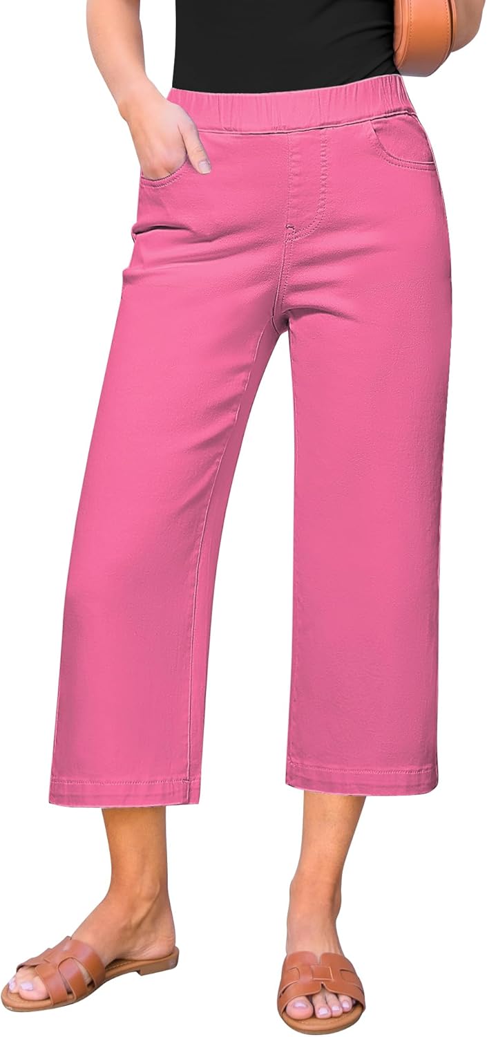 GRAPENT Capri Jeans for Women - Stylish Wide Leg Denim Pants