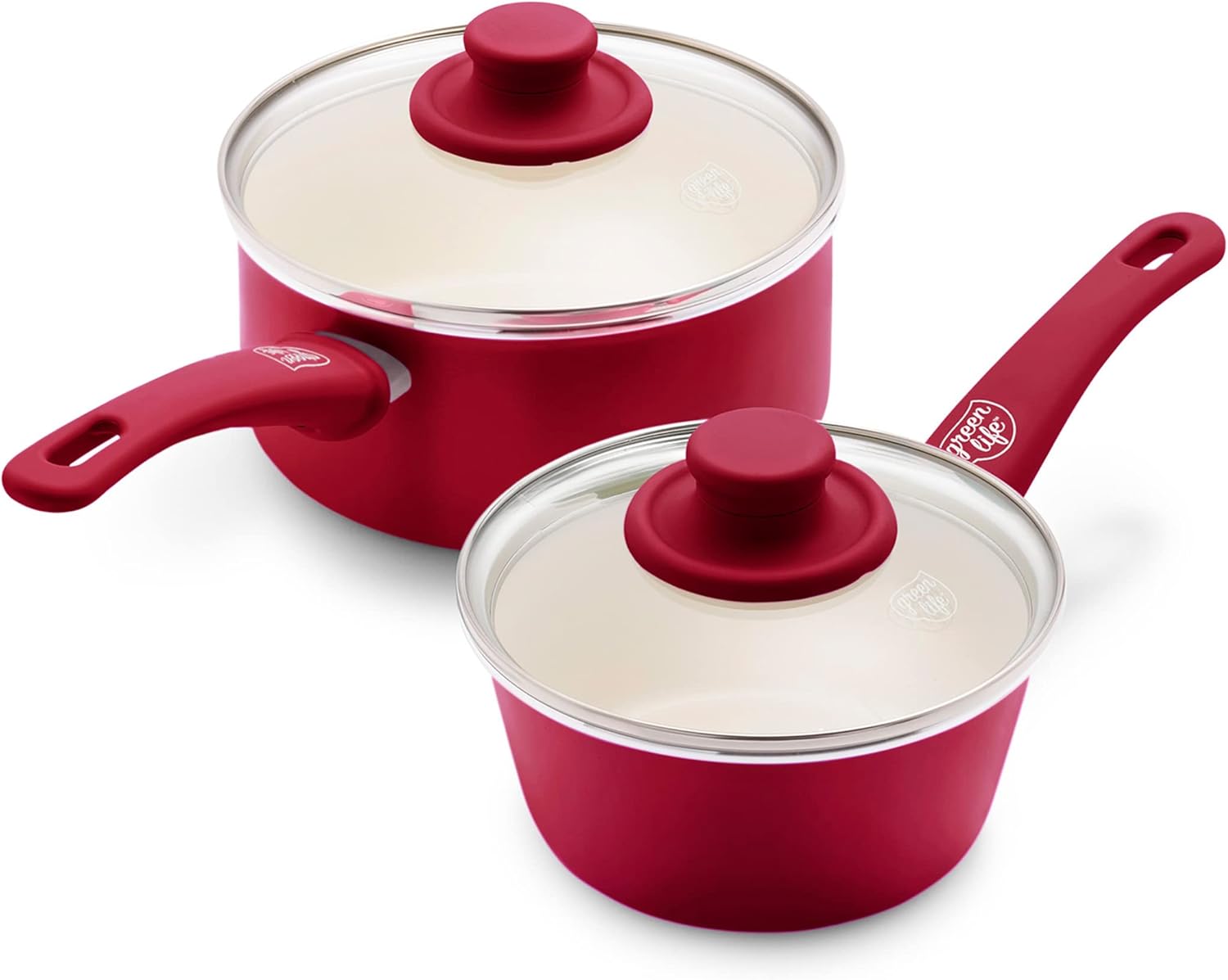 GreenLife Soft Grip Saucepan Set: Healthy Ceramic Nonstick Cookware