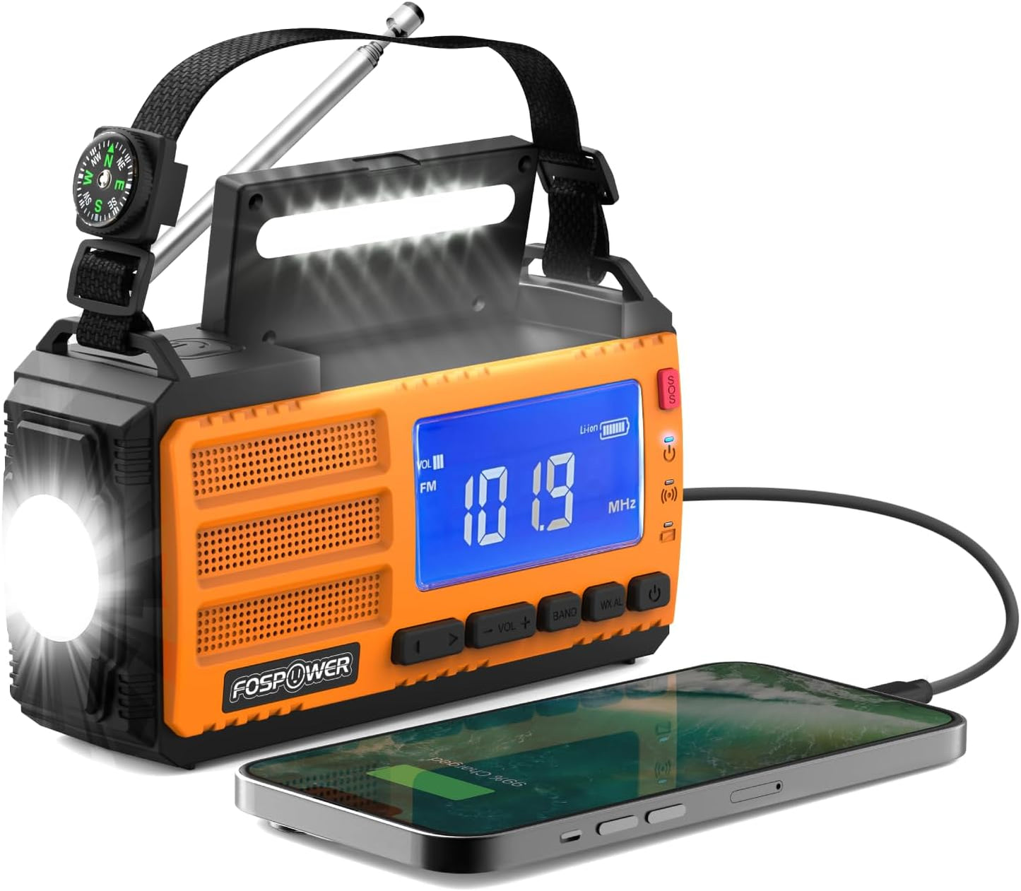 FosPower Emergency Radio: 37000mWh Power Bank & SOS