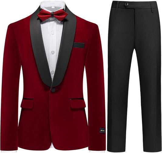 Boys Velvet Suits Slim Fit Tuxedo 2 Piece Kids Blazer Jacket