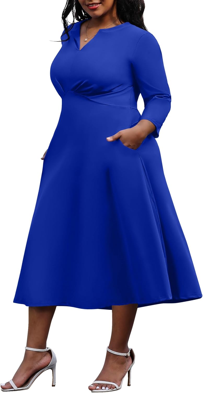 Nmoder Women's Plus Size Stretchy Flared Wrap Dress for All Occasions