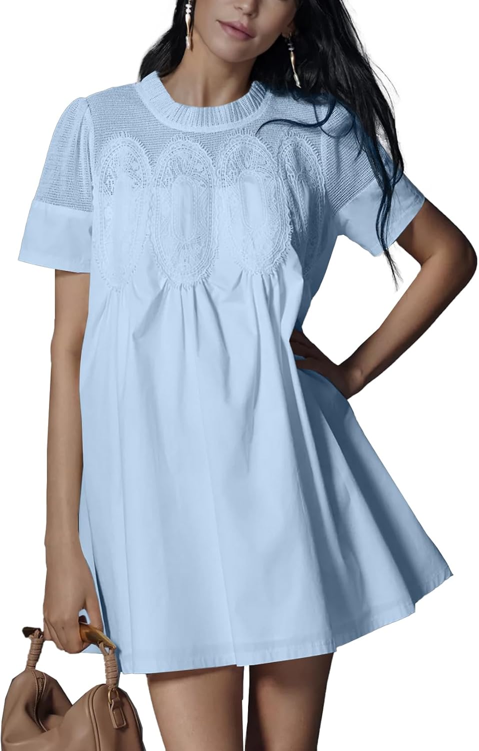Shiyifa Womens Babydoll Lace Patchwork Dresses for Summer Fun