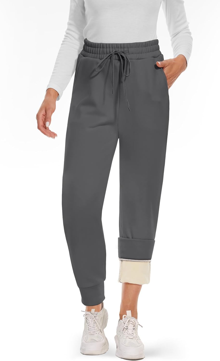 Fleece Lined Sweatpants for Women - Warm Joggers with Pockets