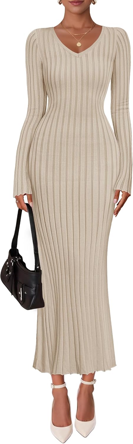 ZESICA Women's Fall Sweater Dress: Chic Long Sleeve V Neck Style