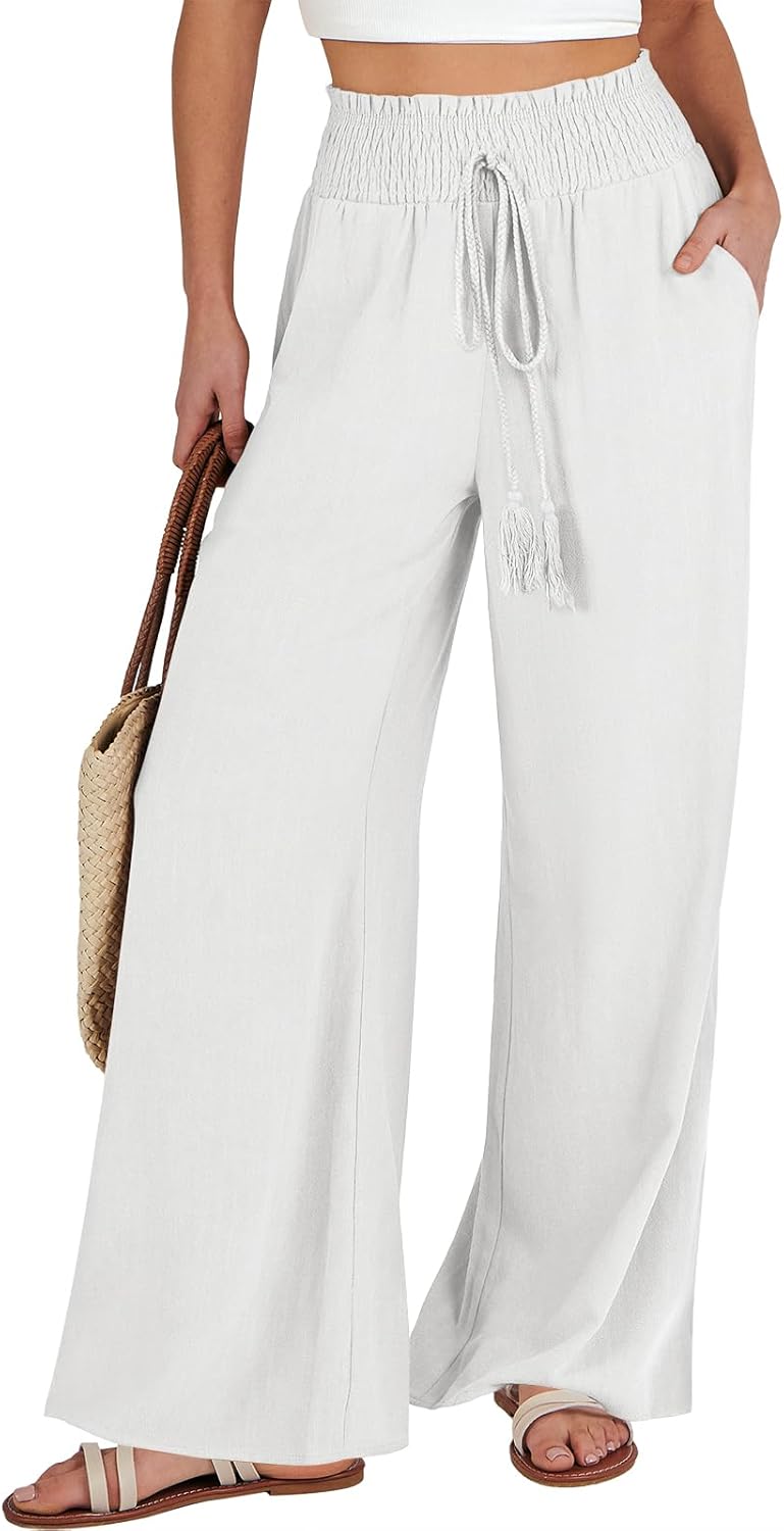 Women's Linen Pants Summer Casual Palazzo Beach Pant Trousers