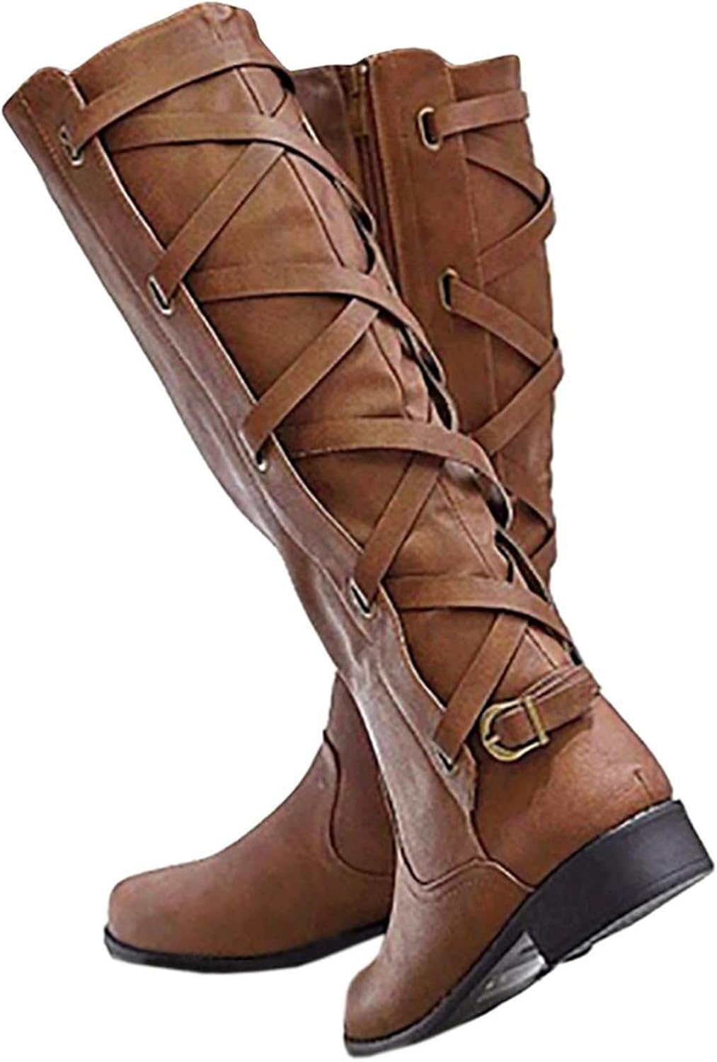 Stylish Womens Strappy Motorcycle Knee High Boots for Winter