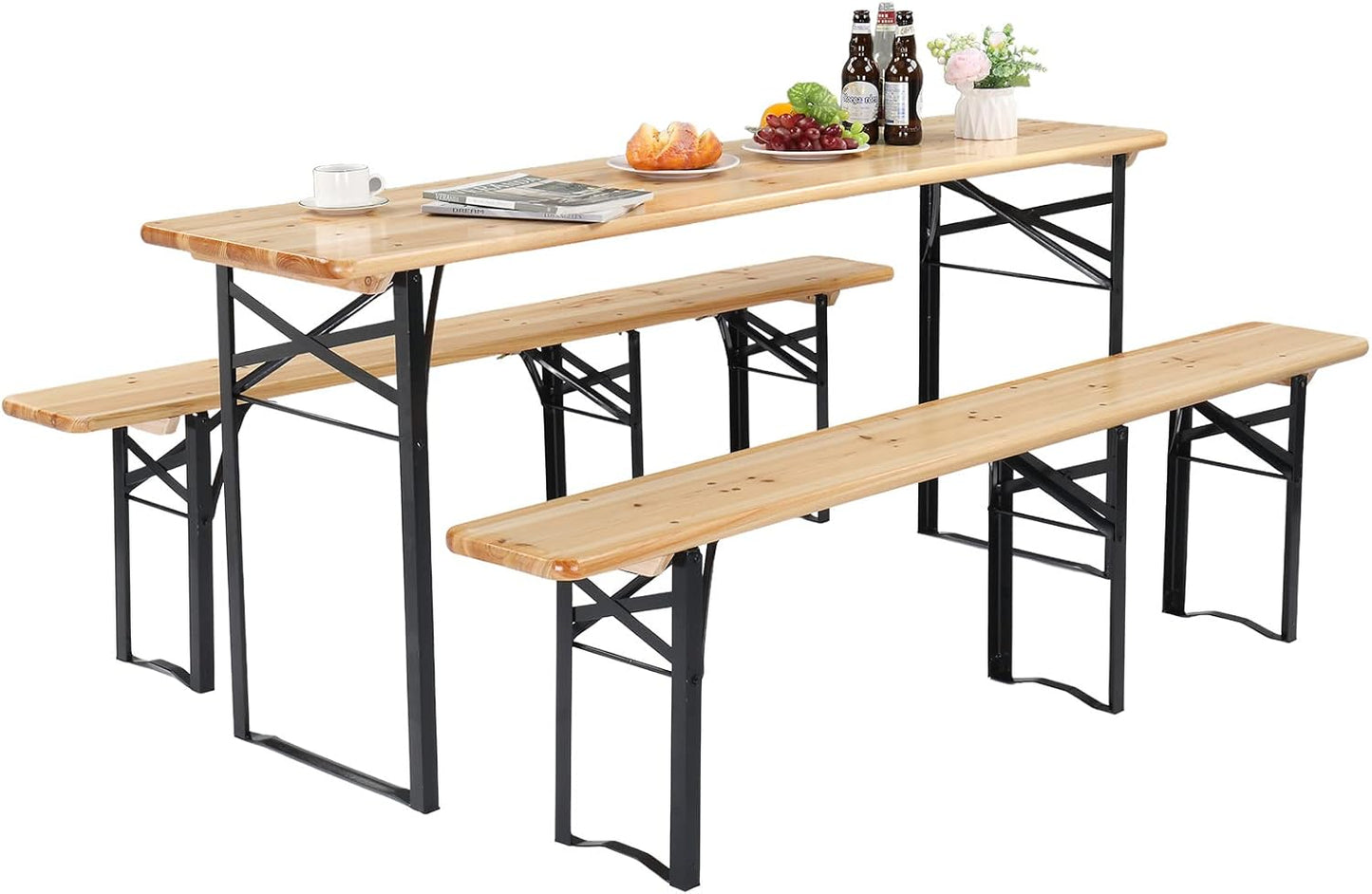 Durable 70 Inch Folding Picnic Tables with Benches Set for Outdoors