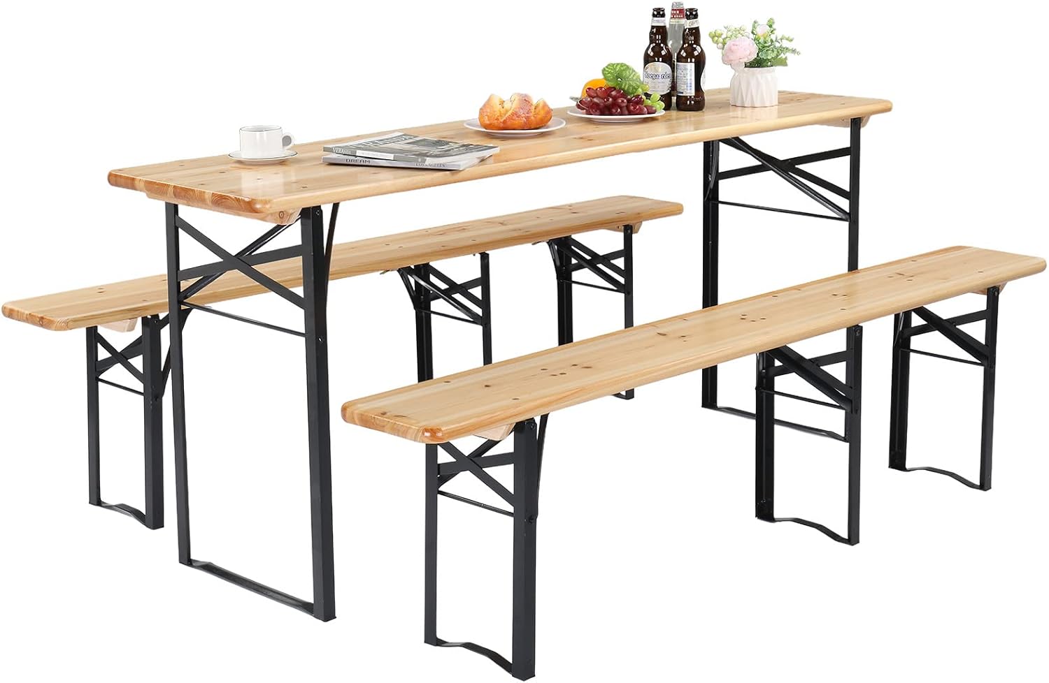 Durable 70 Inch Folding Picnic Tables with Benches Set for Outdoors