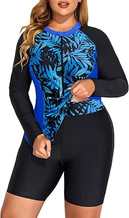 Daci Women 2 Piece Plus Size Long Sleeve Rash Guard Bathing Suit