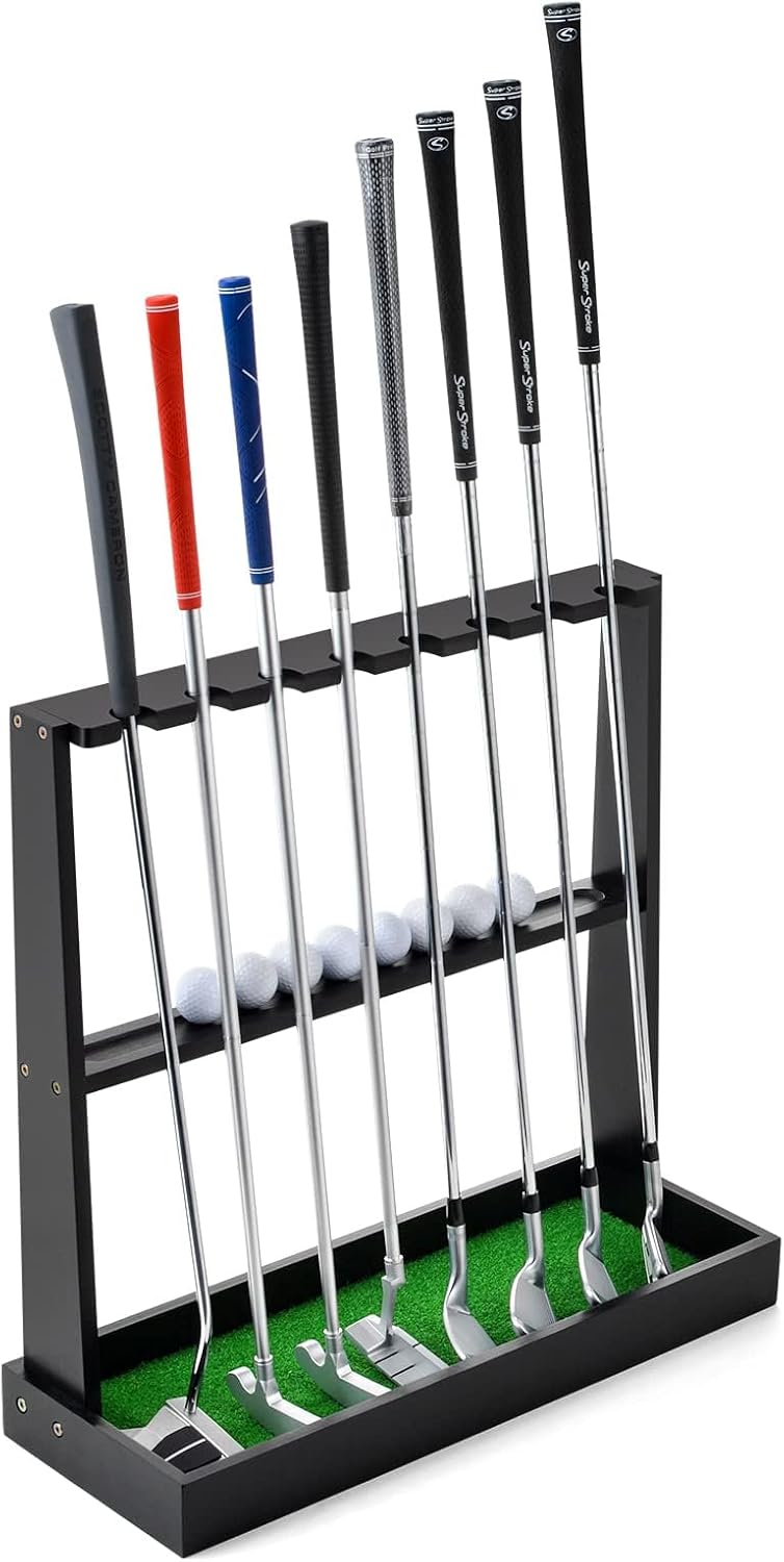 Wooden Golf Putter Stand - Organize 8 Clubs & 12 Balls