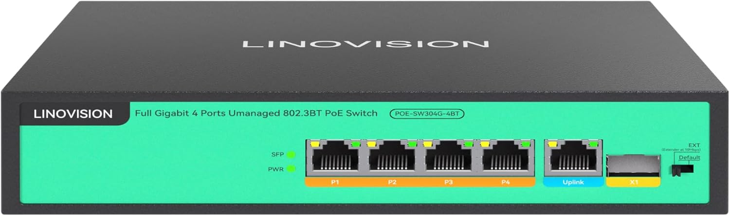 LINOVISION 4 Ports Full Gigabit PoE++ Switch with 96W Power
