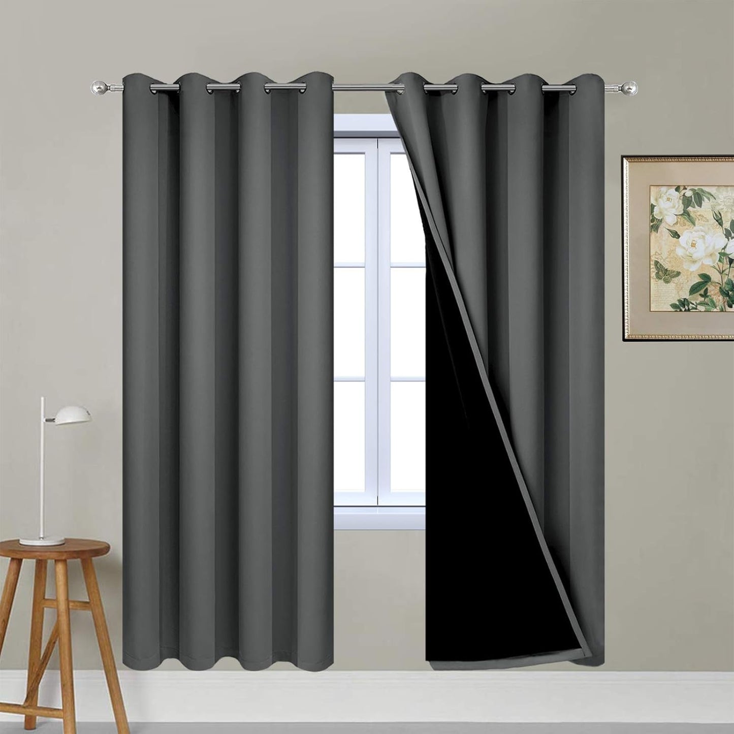 Yakamok 63 Inch Dark Gray Blackout Curtains for Noise Reduction
