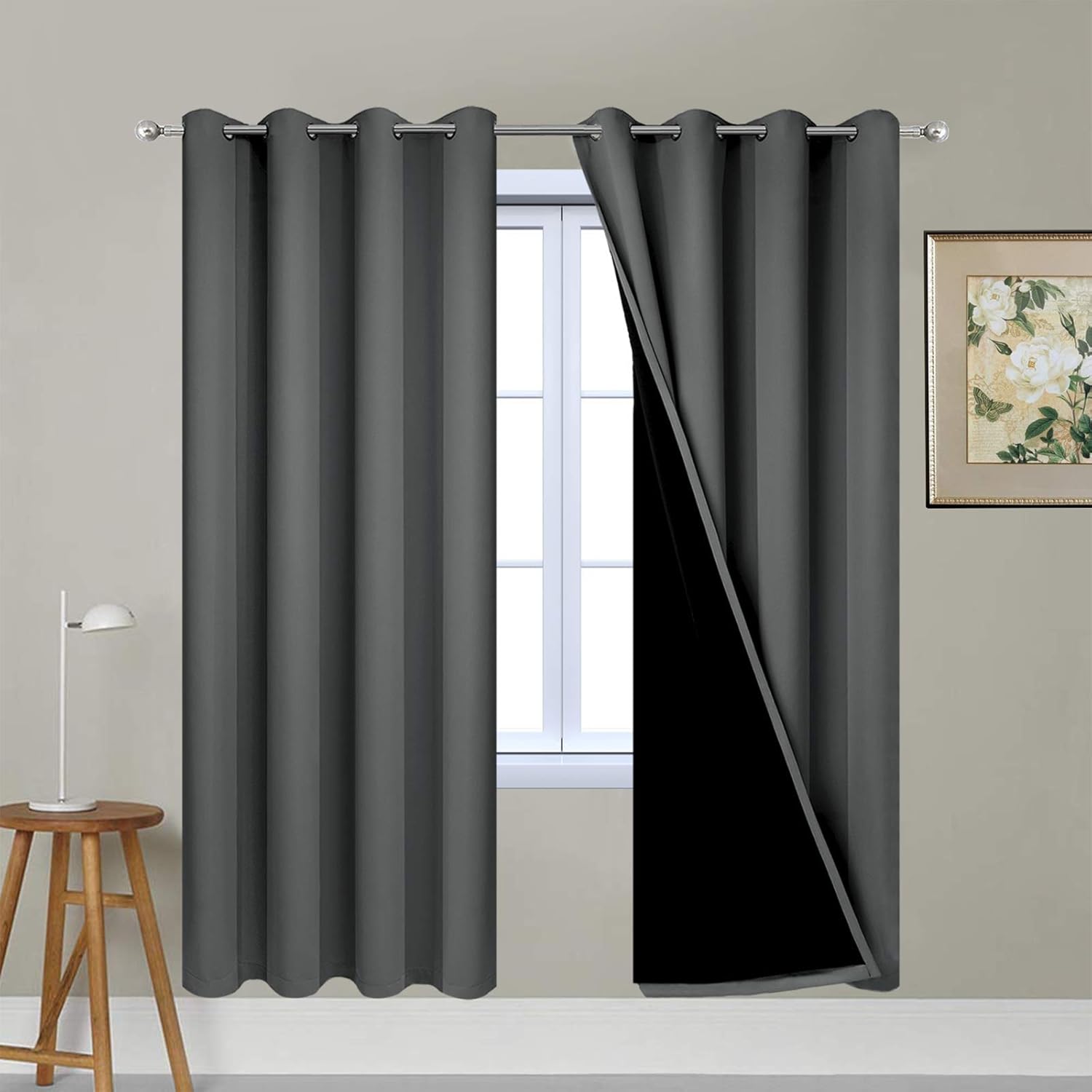 Yakamok 63 Inch Dark Gray Blackout Curtains for Noise Reduction