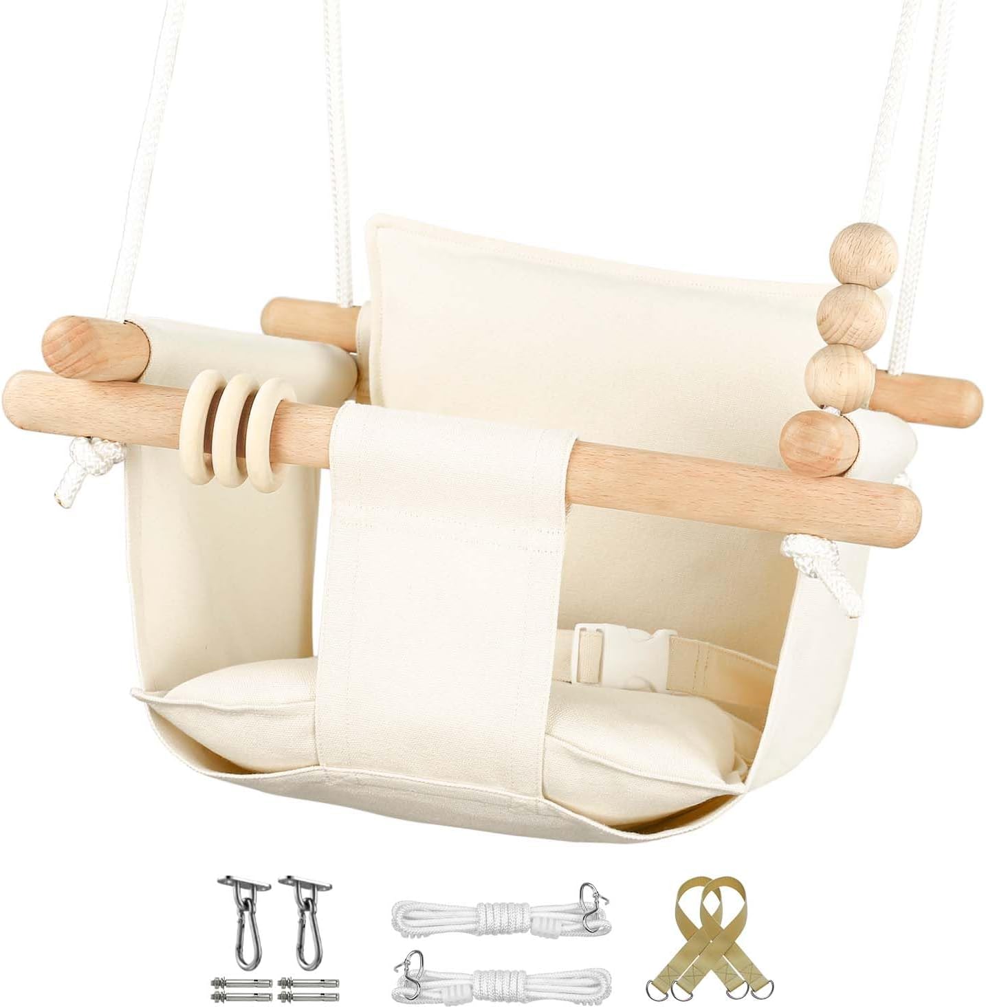 Rustic Canvas Baby Swing for Indoor & Outdoor Fun, Cream