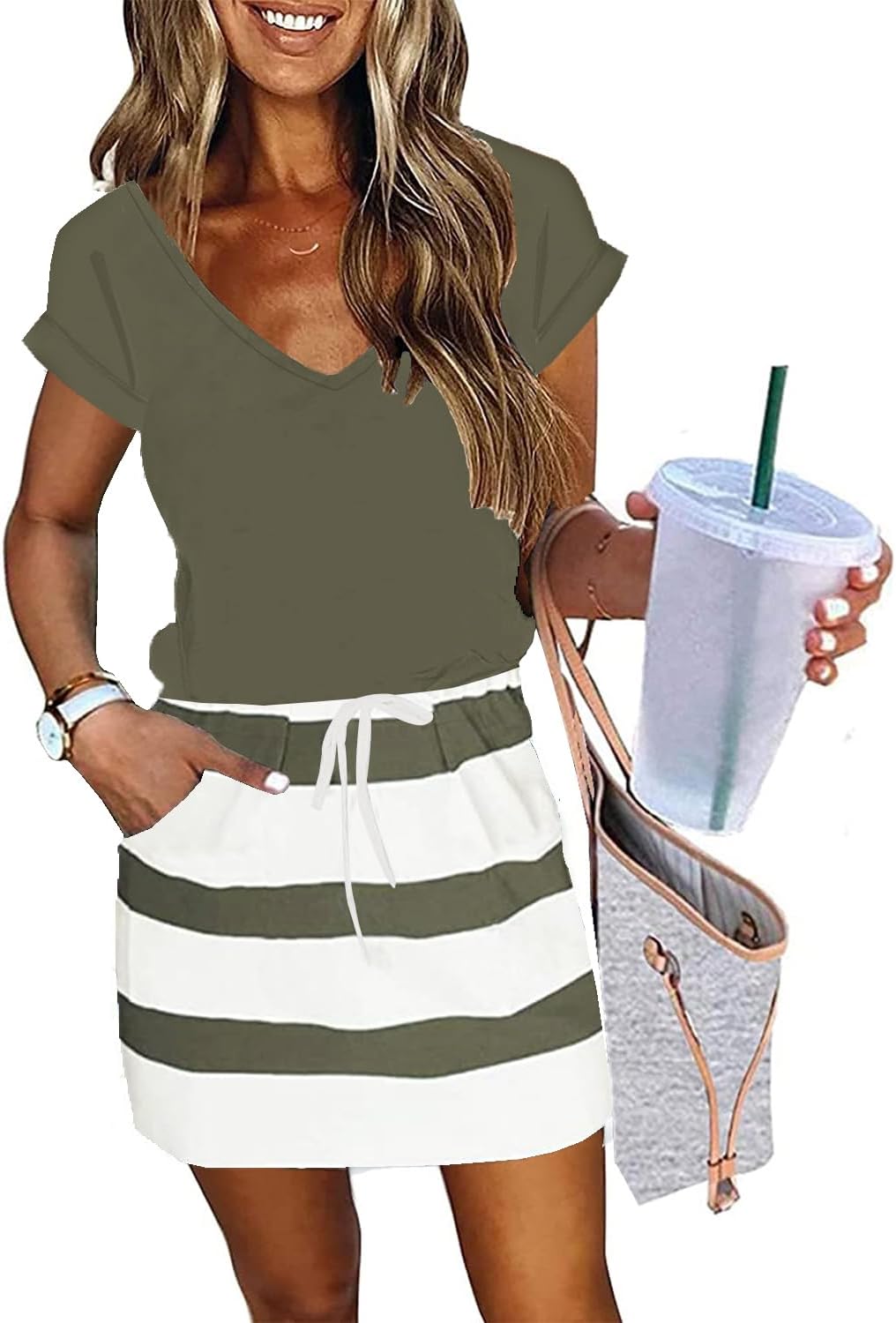 Womens Summer Dress with Lantern Sleeves and Tie Front Design