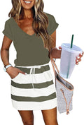 Womens Summer Dress Lantern Sleeve Square Neck Tie Front (Style 5L7C)