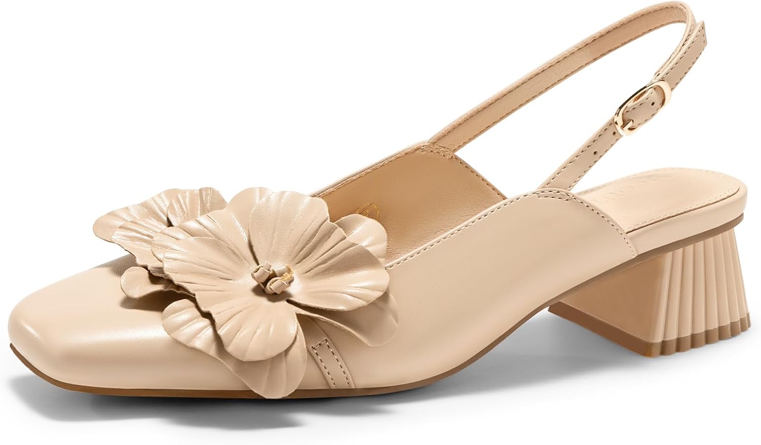 Coutgo Womens Slingback Chunky Heels with Flower Design Pumps