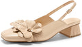 Coutgo Womens Slingback Chunky Heels Flower Closed Square (Style 2F6C)