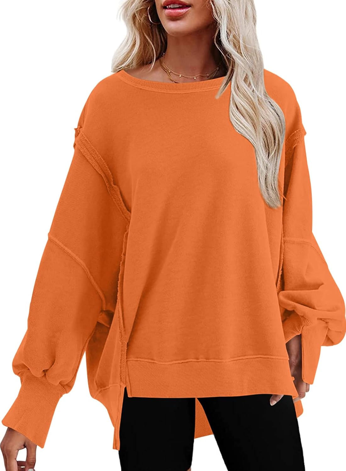 SHEWIN Womens Oversized Reverse Seam Sweatshirt for Casual Style