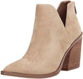 Kathemoi Womens Slip on Ankle Boots V Cutout Pointed Toe Chunky Mid