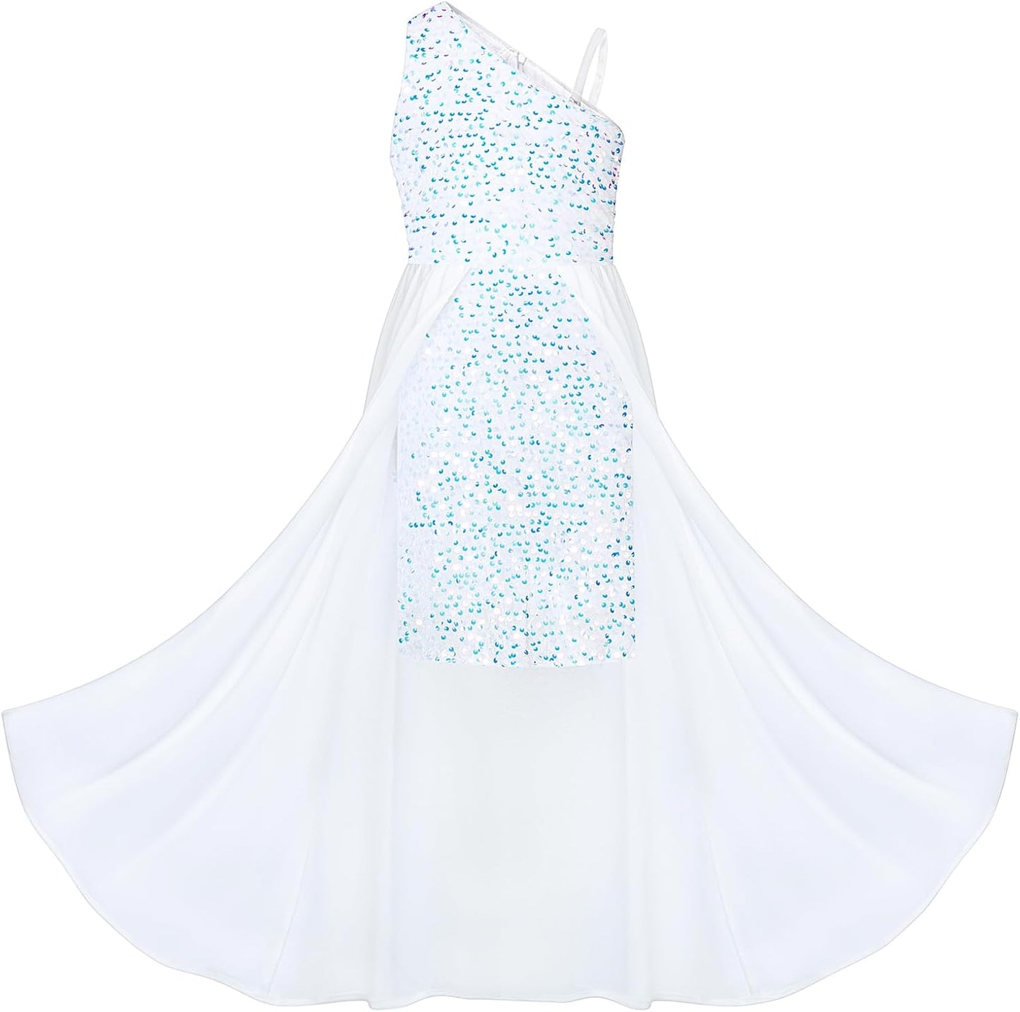 Girls Sequin Dress One Sleeve Formal Pageant Prom Party Dress