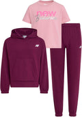 Girls 3pc Cotton Blend Sweatsuit - Grey Hoodie & Pink Tee Set