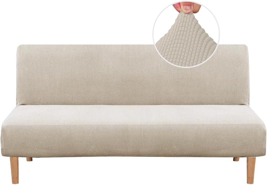 Armless Futon Cover Stretch Sofa Bed Protector with Jacquard Fabric