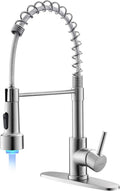 Brushed Nickel Kitchen Faucet with LED Light - Pull Down Sprayer