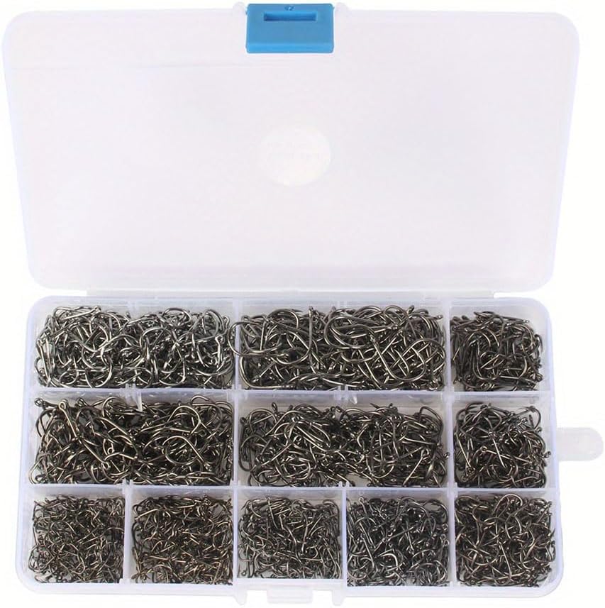 1600PCS Carbon Steel Barbed Fishing Hooks by Elvaesther