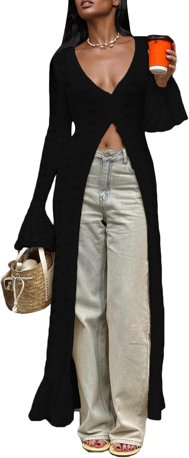 Unybwonn Long Cardigans for Women: Crochet Knit Maxi Dress