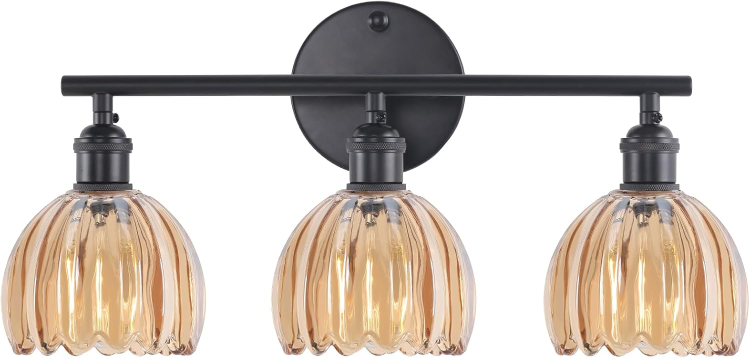 Bathroom Light Fixtures with Amber Glass Shade for Modern Decor