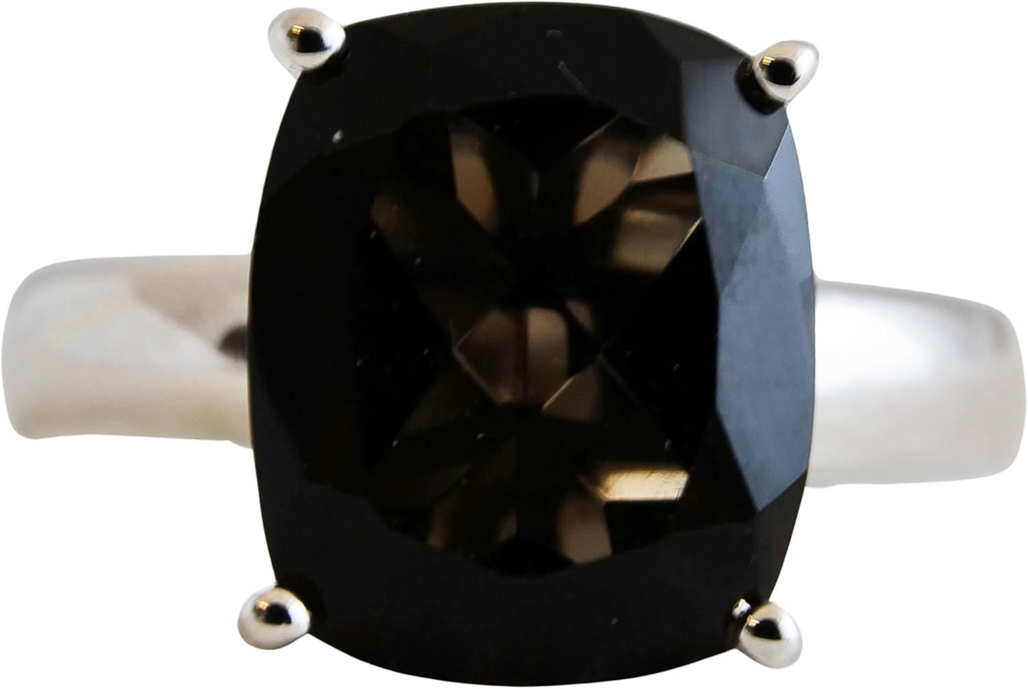 Handmade Smoky Quartz Cushion Cut Sterling Silver Ring for Women