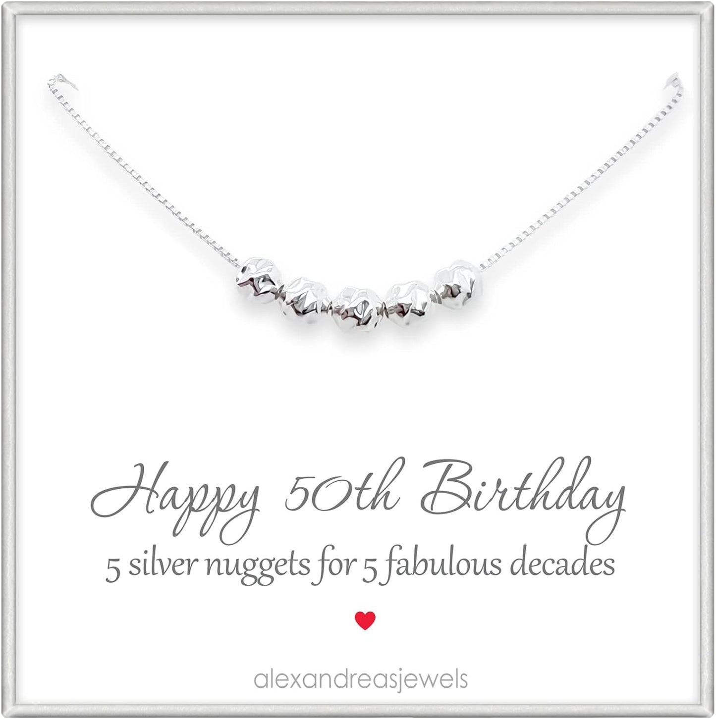 50th Birthday Gift for Women, Sterling Silver 5 Nuggets Necklace