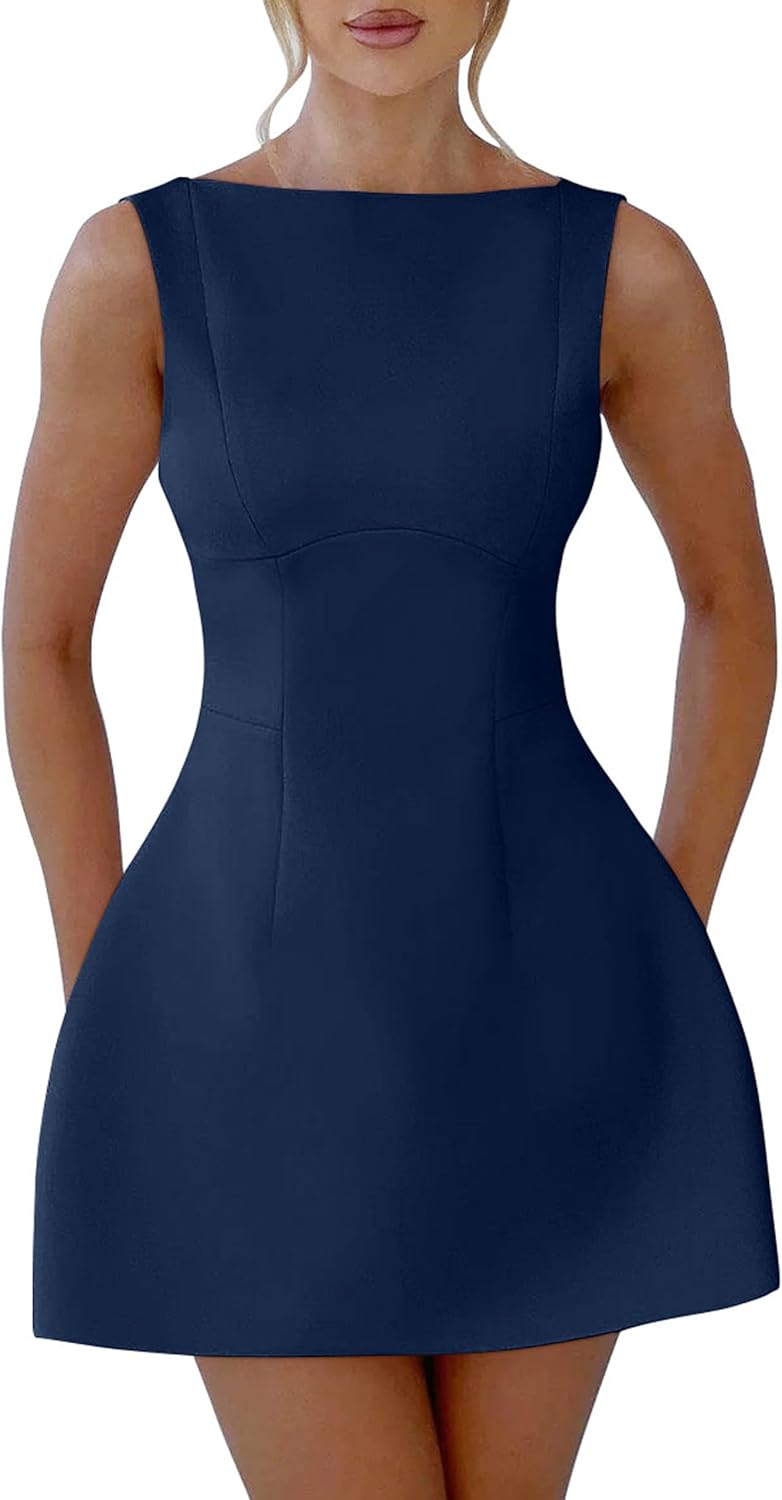 YMDUCH Women's Sexy Sleeveless A-line Mini Dress for Parties