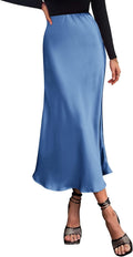Long Satin Midi Skirt High Waist A-Line - Elegant Flowy Midi BTFBM
