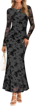 MEROKEETY Floral Mesh Maxi Bodycon Dress - Elegant Fall Cocktail Pick