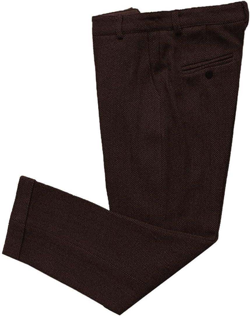 Mens Vintage Tweed Dress Pants with Herringbone Pattern Style