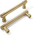 3.5 in Center to Center Brushed Brass Cabinet Pulls - Solid Satin Gold