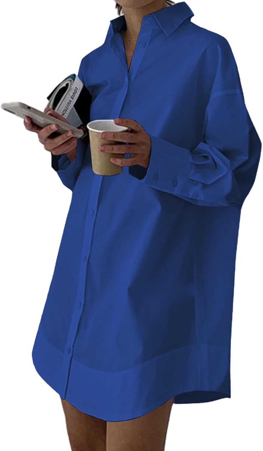 LYANER Women's Casual Shirt Dress with Collar V Neck Design