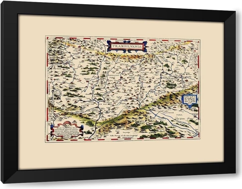 Ortelius 18x15 Black Framed Art Print of Transylvania Romania