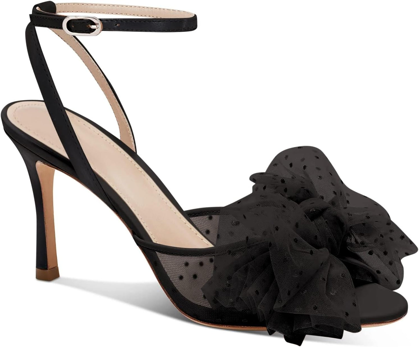 Coutgo Womens Bow Tie Heels Slingback Peep Toe Wedding Shoes