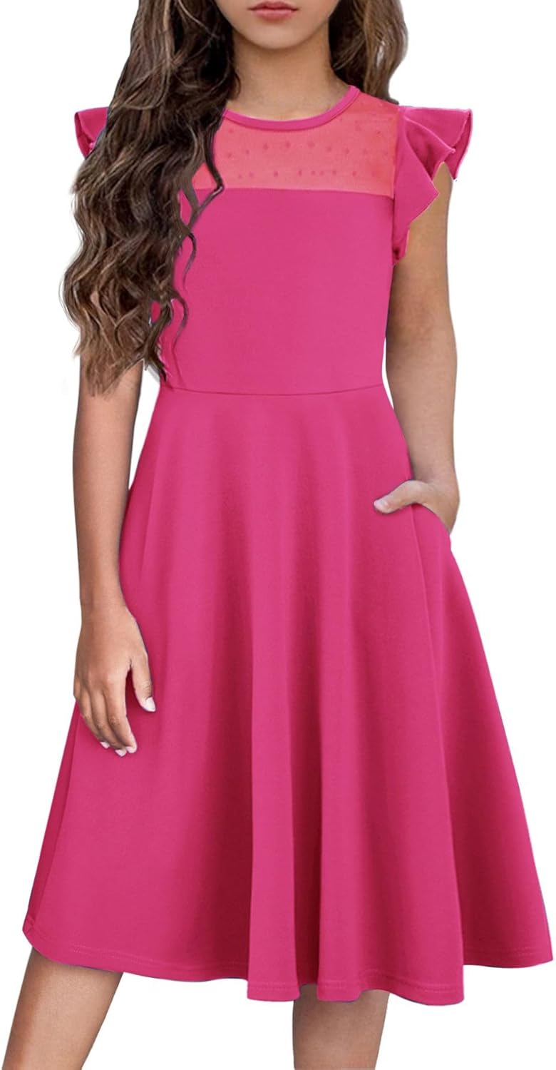 Girls Dresses Summer Formal Party Wedding Ruffle Sleeve Mesh