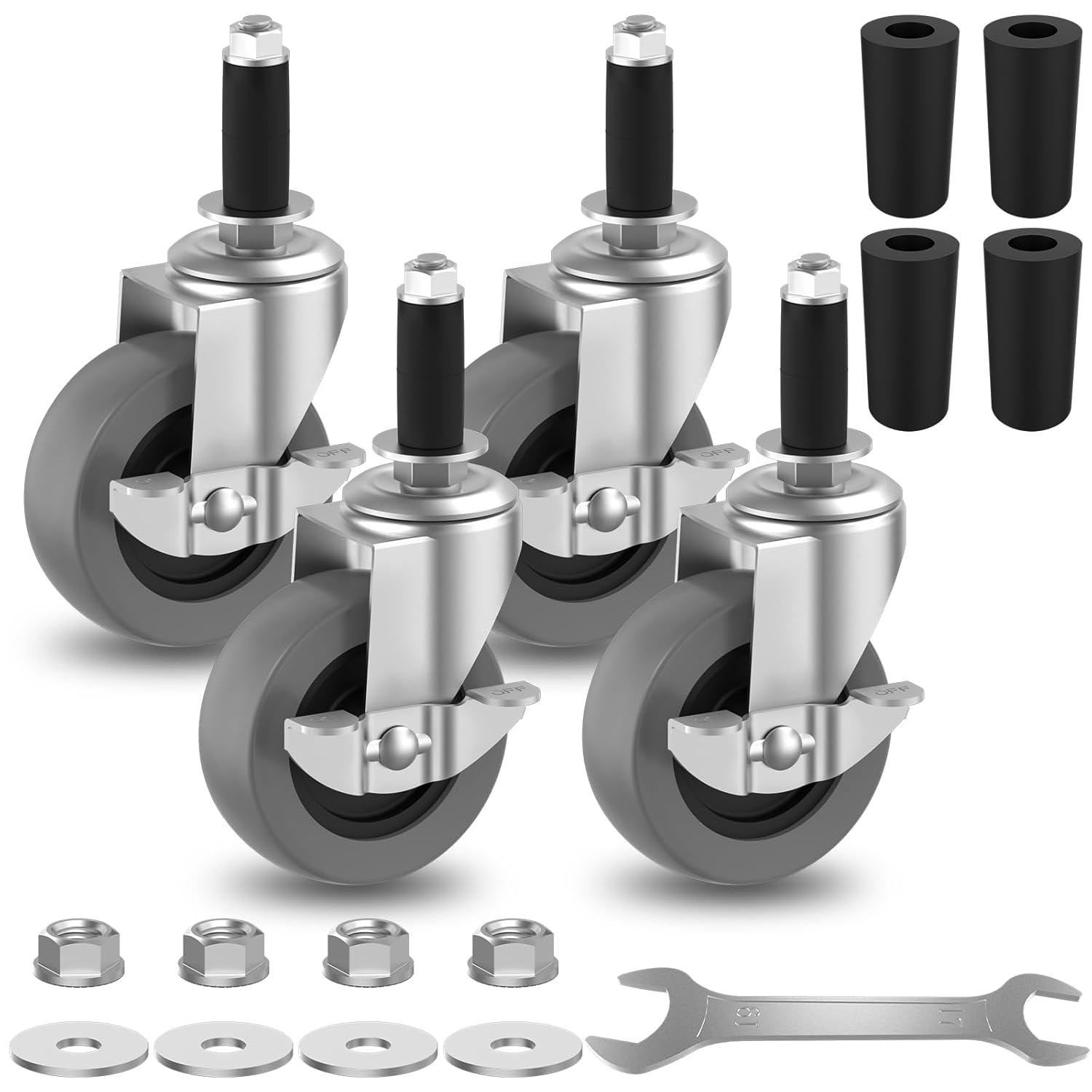 3 Inch Expanding Stem Caster Wheels with Side Brake for Utility Carts