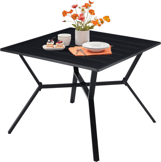 VICLLAX Patio Dining Table Outdoor Metal Square Table for 4