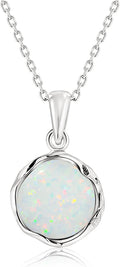 ADITA GOLD 925 Sterling Silver White Opal Necklace - Dainty 12mm