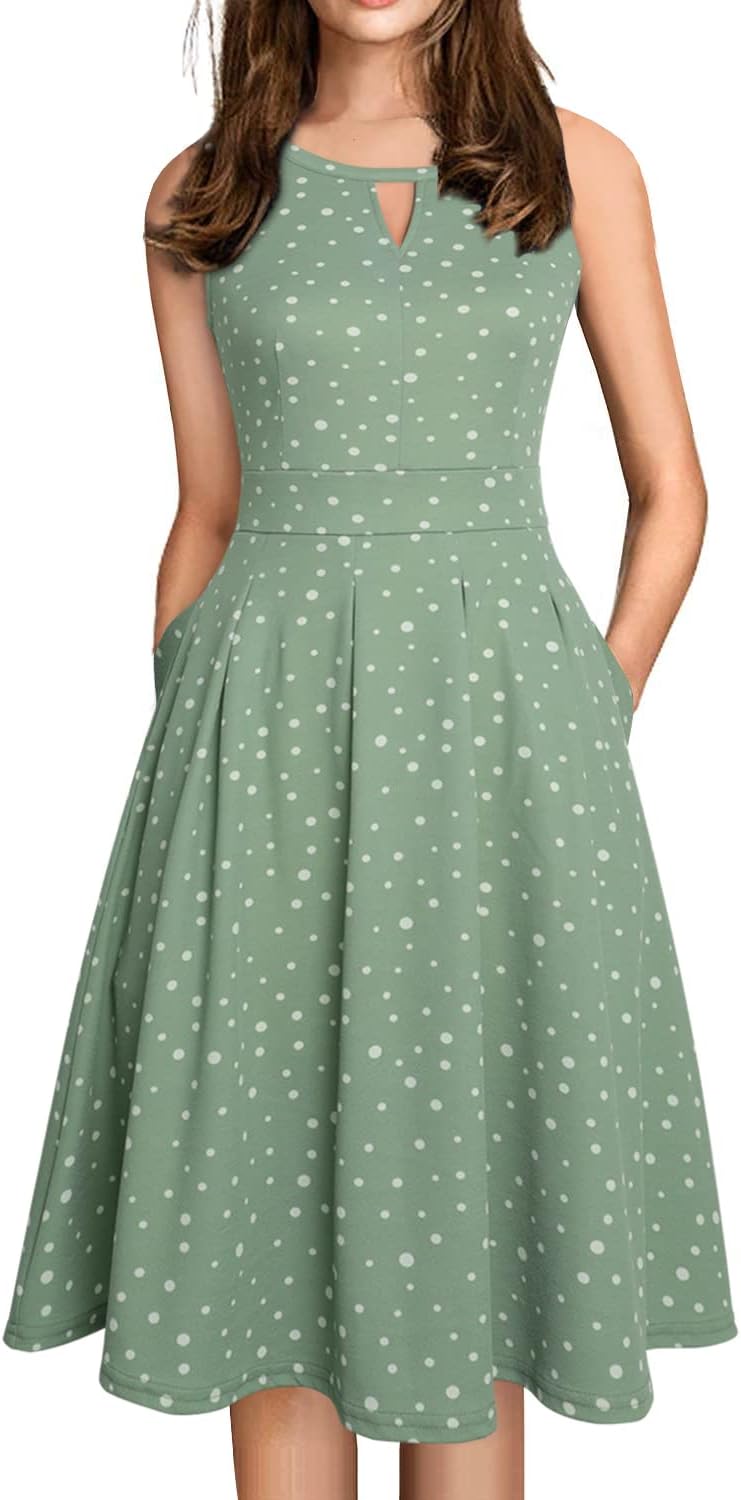 Sureple Women's Retro Sleeveless Swing Dress with Pockets