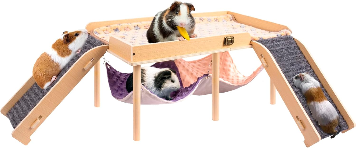 Enlarged Guinea Pig Hammock with Platform and Stairs for Pets